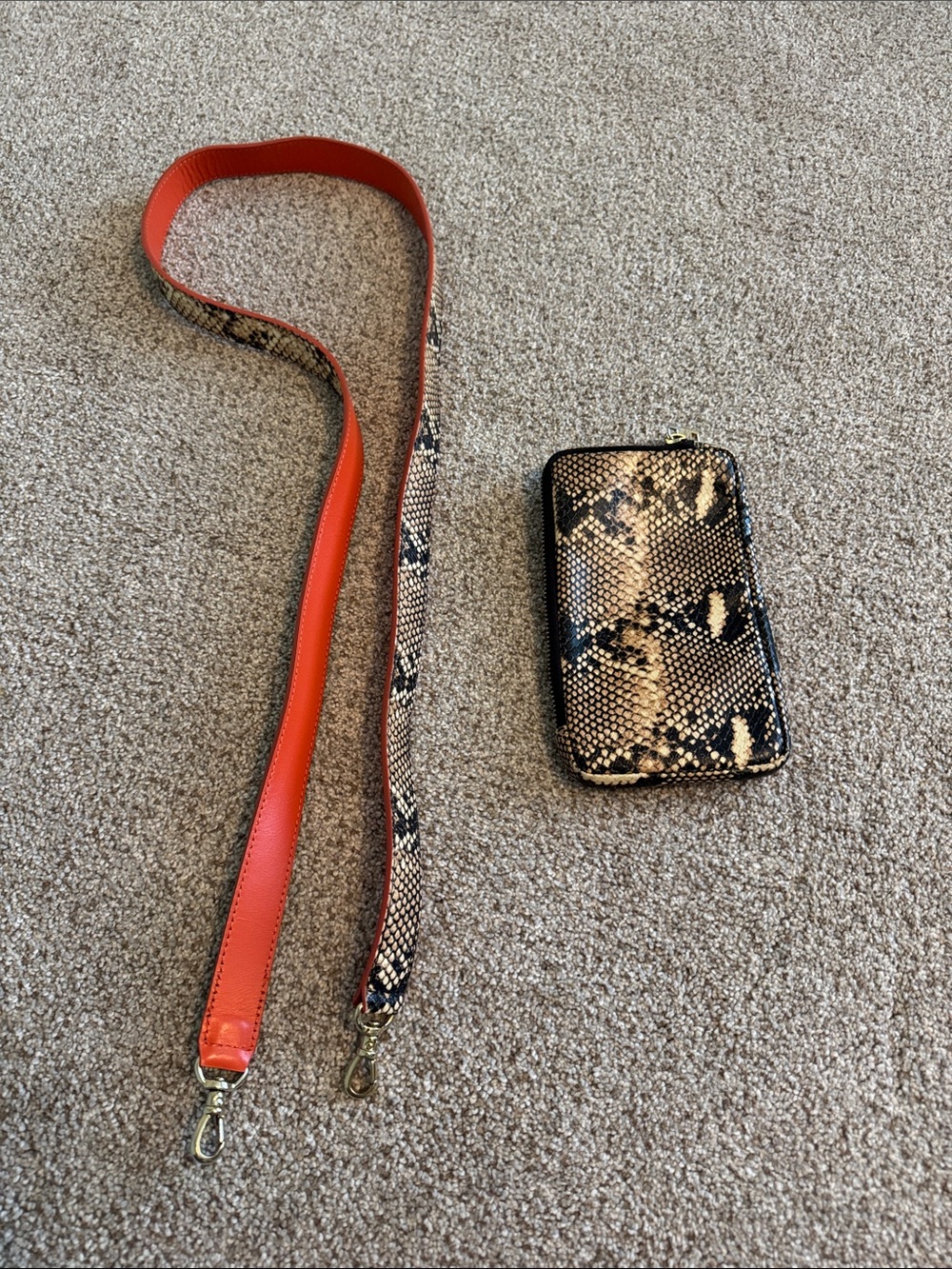 Bandolier Snake Print Crossbody Strap and Wallet Set - Black and Tan